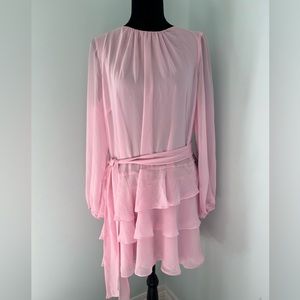 NWT Express Light Pink Sheer Ruffle Dress